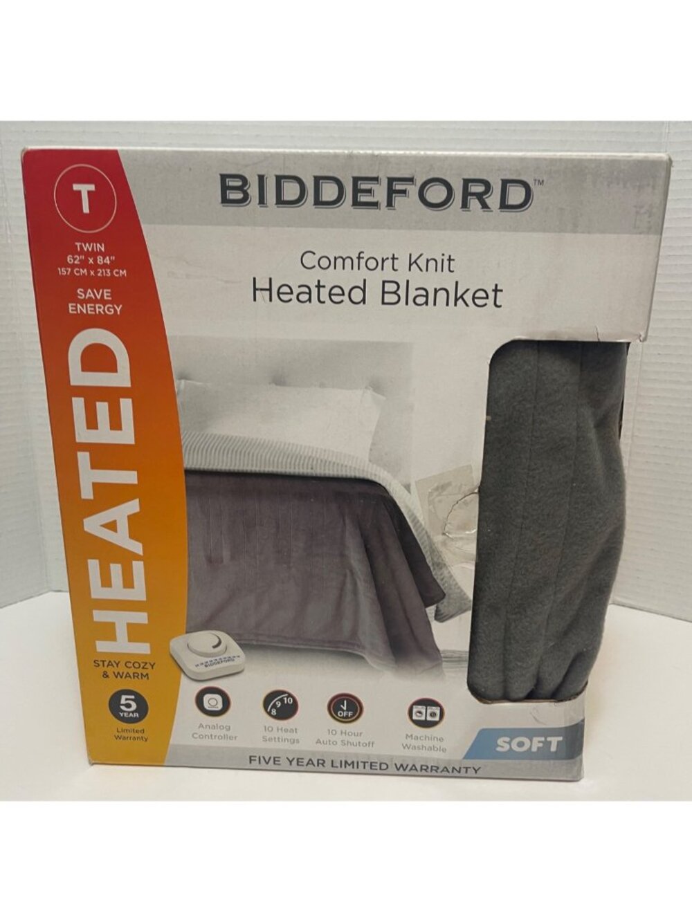 NEW Biddeford Comfort Knit Heated Blanket 10 Settings Twin Gray